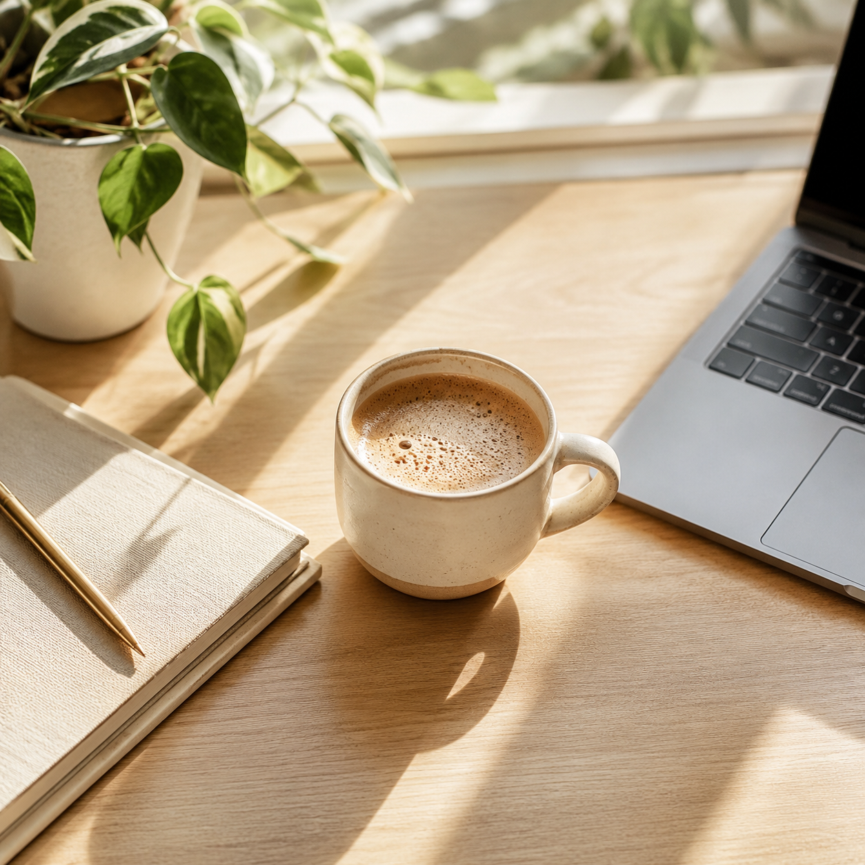 Personne fatiguée devant son café vers 11h, illustrant le coup de barre de milieu de matinée