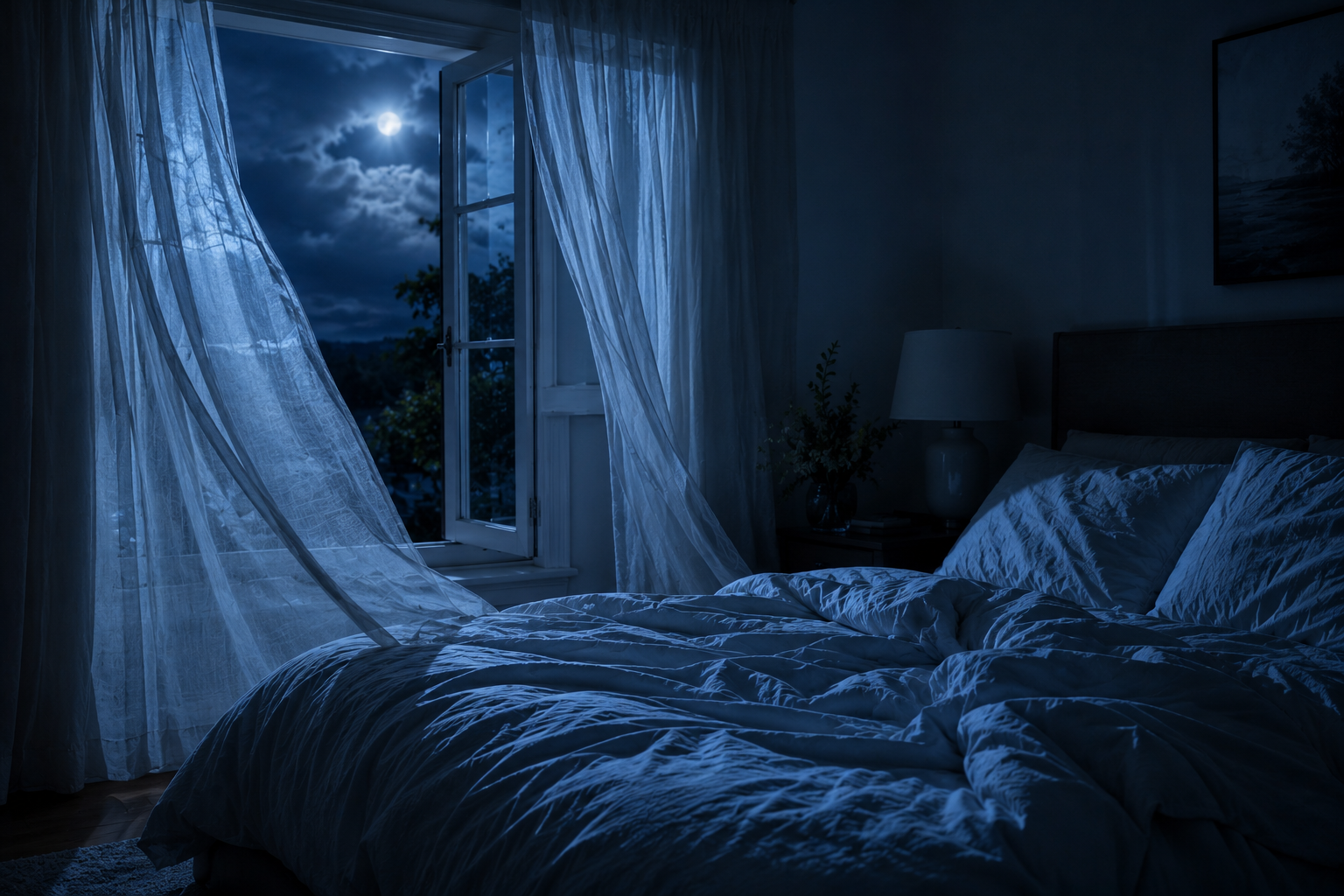 Couette repoussée et fenêtre entrouverte, bouffée de chaleur nocturne